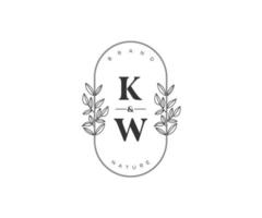 första kw brev skön blommig feminin redigerbar förhandsgjord monoline logotyp lämplig för spa salong hud hår skönhet boutique och kosmetisk företag. vektor