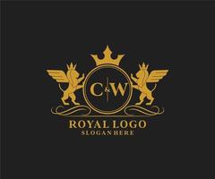 Initiale cw Brief Löwe königlich Luxus heraldisch, Wappen Logo Vorlage im Vektor Kunst zum Restaurant, Königtum, Boutique, Cafe, Hotel, heraldisch, Schmuck, Mode und andere Vektor Illustration.