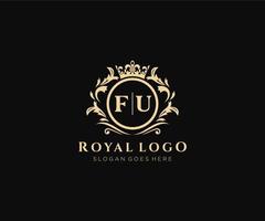 första fu brev lyxig varumärke logotyp mall, för restaurang, kungligheter, boutique, Kafé, hotell, heraldisk, Smycken, mode och Övrig vektor illustration.