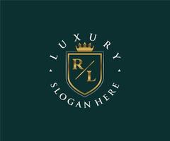 första rl brev kunglig lyx logotyp mall i vektor konst för restaurang, kungligheter, boutique, Kafé, hotell, heraldisk, Smycken, mode och Övrig vektor illustration.