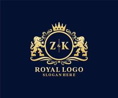 Anfangsbuchstabe zk lion royal Luxus-Logo-Vorlage in Vektorgrafiken für Restaurant, Lizenzgebühren, Boutique, Café, Hotel, heraldisch, Schmuck, Mode und andere Vektorillustrationen. vektor