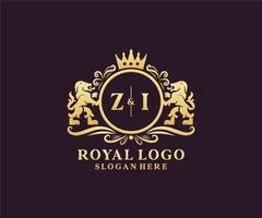 första zi brev lejon kunglig lyx logotyp mall i vektor konst för restaurang, kungligheter, boutique, Kafé, hotell, heraldisk, Smycken, mode och Övrig vektor illustration.