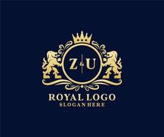 första zu brev lejon kunglig lyx logotyp mall i vektor konst för restaurang, kungligheter, boutique, Kafé, hotell, heraldisk, Smycken, mode och Övrig vektor illustration.