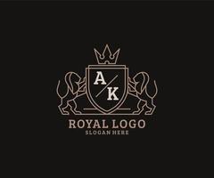 Initiale ak Letter Lion Royal Luxury Logo Vorlage in Vektorgrafiken für Restaurant, Lizenzgebühren, Boutique, Café, Hotel, heraldisch, Schmuck, Mode und andere Vektorillustrationen. vektor