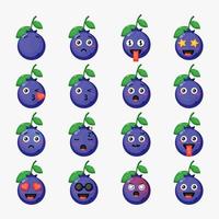 Satz süße Blaubeeren mit Emoticons vektor