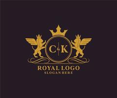 första ck brev lejon kunglig lyx heraldisk, vapen logotyp mall i vektor konst för restaurang, kungligheter, boutique, Kafé, hotell, heraldisk, Smycken, mode och Övrig vektor illustration.