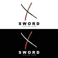 Schwert Logo, Samurai Katana einfarbig Design, Vektor Krieg Waffe Schneiden Werkzeug Vorlage Symbol