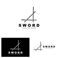 Schwert Logo, Samurai Katana einfarbig Design, Vektor Krieg Waffe Schneiden Werkzeug Vorlage Symbol