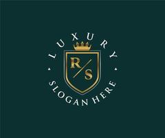 första rs brev kunglig lyx logotyp mall i vektor konst för restaurang, kungligheter, boutique, Kafé, hotell, heraldisk, Smycken, mode och Övrig vektor illustration.