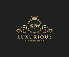 Royal Luxury Logo-Vorlage mit anfänglichem sw-Buchstaben in Vektorgrafiken für Restaurant, Lizenzgebühren, Boutique, Café, Hotel, Heraldik, Schmuck, Mode und andere Vektorillustrationen. vektor
