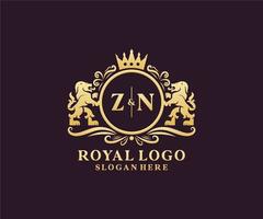Initial zn Letter Lion Royal Luxury Logo Vorlage in Vektorgrafiken für Restaurant, Lizenzgebühren, Boutique, Café, Hotel, heraldisch, Schmuck, Mode und andere Vektorillustrationen. vektor