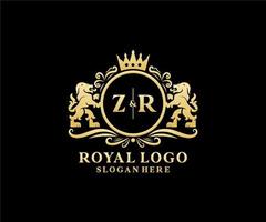 första zr brev lejon kunglig lyx logotyp mall i vektor konst för restaurang, kungligheter, boutique, Kafé, hotell, heraldisk, Smycken, mode och Övrig vektor illustration.
