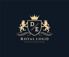 första de brev lejon kunglig lyx heraldisk, vapen logotyp mall i vektor konst för restaurang, kungligheter, boutique, Kafé, hotell, heraldisk, Smycken, mode och Övrig vektor illustration.