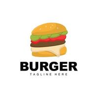 burger logotyp, bröd vektor, kött och grönsak, snabb mat design, burger affär och produkt varumärke ikon illustration vektor