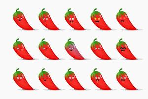 süße rote Chilis mit Emoticons gesetzt vektor