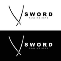 Schwert Logo, Samurai Katana einfarbig Design, Vektor Krieg Waffe Schneiden Werkzeug Vorlage Symbol