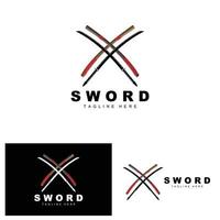 Schwert Logo, Samurai Katana einfarbig Design, Vektor Krieg Waffe Schneiden Werkzeug Vorlage Symbol