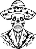 mexikansk muertos socker skalle sombrero hatt svartvit vektor illustrationer för din arbete logotyp, handelsvaror t-shirt, klistermärken och märka mönster, affisch, hälsning kort reklam företag företag