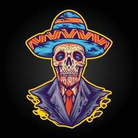 läskigt mexikansk muertos socker skalle sombrero hatt logotyp illustrationer vektor för din arbete logotyp, handelsvaror t-shirt, klistermärken och märka mönster, affisch, hälsning kort reklam företag märken