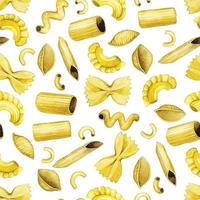 nahtlos Muster mit Typen von Pasta, drucken. süß Jahrgang Illustration auf dunkel Hintergrund, Pasta, Italienisch Lebensmittel. Küche von das Welt vektor