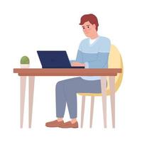 Mann mit Laptop Arbeiten beim Büro Tabelle halb eben Farbe Vektor Charakter. editierbar Figur. voll Körper Person auf Weiß. einfach Karikatur Stil Stelle Illustration zum Netz Grafik Design und Animation