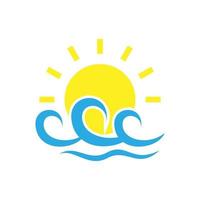 Sonne und Meer Symbol Vektor. Sonnenaufgang und Sonnenuntergang Illustration unterzeichnen. Strand Ferien Symbol. Wellen Logo. vektor