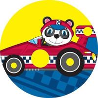 Karikatur Panda Bär Rennen Treiber im Sport Auto vektor