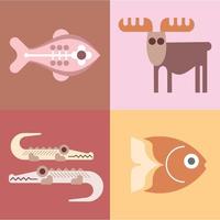 djur fisk och fåglar bunt av vektor ikoner