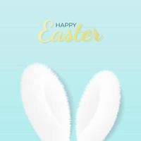 Lycklig påsk hälsning kort, affisch, baner mall. vektor kort med fluffig kanin öron i tecknad serie stil. vektor illustration