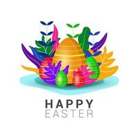 glücklich Ostern, Gruß Karte Design Ostern Poster und Banner Vorlage mit bunt Blätter, und Ei vektor