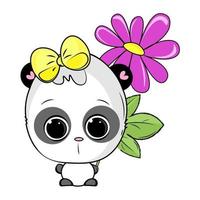 illustration av tecknad serie söt panda med blomma vektor