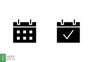 Kalender Symbol. einfach solide Stil. Datum, Planer, Piktogramm, Tag, Monat, Zeitplan, Zeit Veranstaltung Veranstalter Konzept. schwarz Silhouette Symbol. Vektor Illustration isoliert auf Weiß Hintergrund. eps 10.