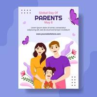 global dag av föräldrar vertikal affisch platt tecknad serie hand dragen mallar bakgrund illustration vektor