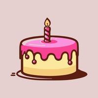 födelsedag kaka med rosa grädde och ett ljus. vektor