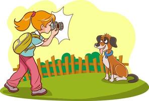 fotograf ung flicka och hund vektor
