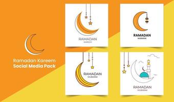 Ramadan kareem Sozial Medien Pack. Ramadan Hälfte Mond Design mit hängend Laterne und Sterne auf Weiß Hintergrund vektor