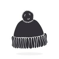 Silhouette von Winter Hut mit Pompon Weihnachten Kopfschmuck gemacht von wolle zum kalt Wetter. Neu Jahr Dekoration. isoliert Muster auf Weiß Hintergrund vektor