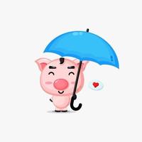 söt gris som bär ett paraply vektor