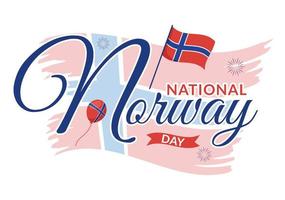 Norge nationell dag på Maj 17 illustration med flagga norska och Semester firande i platt tecknad serie hand dragen för landning sida mallar vektor