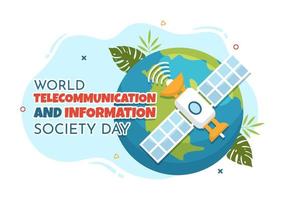 värld telekommunikation och information samhälle dag på Maj 17 illustration med kommunikation nätverk tvärs över jord klot i hand dragen mallar vektor