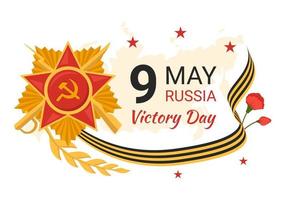 ryska seger dag på Maj 9 illustration med medalj stjärna av de hjälte och bra patriotisk krig i platt tecknad serie hand dragen för landning sida mallar vektor