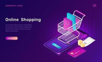 online Einkaufen, isometrisch Konzept zum Handy, Mobiltelefon App vektor