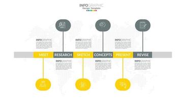 Timeline-Infografik-Vektor mit 6 Schritten kann für das Webdesign des Workflow-Layout-Diagramms des Jahresberichts verwendet werden. vektor