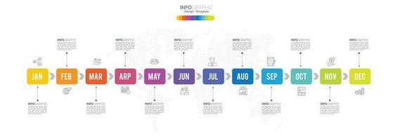 12 månader modern tidslinje diagram kalender, infographic mall för företag. vektor