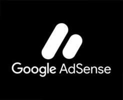Google adsense logotyp symbol med namn vit design vektor illustration med svart bakgrund
