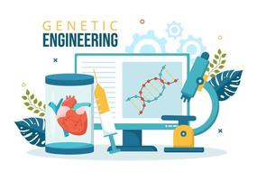 genetisch Ingenieurwesen und DNA Änderungen Illustration mit Genetik Forschung oder Experiment Wissenschaftler im eben Karikatur Hand gezeichnet Vorlagen vektor