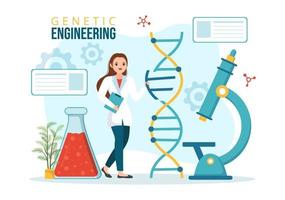 genetisch Ingenieurwesen und DNA Änderungen Illustration mit Genetik Forschung oder Experiment Wissenschaftler im eben Karikatur Hand gezeichnet Vorlagen vektor