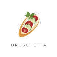 Italienisch Bruschetta gegrillt Brot gekrönt mit frisch Gemüse Vektor Illustration Logo