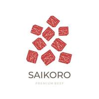 Saikoro Rindfleisch wagyu Meltique Vektor Illustration Logo