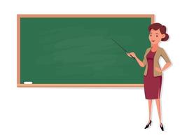 ung kvinna lärare på lektion på svarta tavlan i klassrum isolerat. vektor